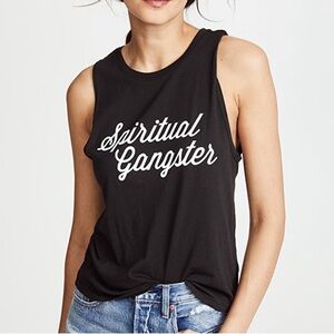 Spiritual Gangster Script Graphic Muscle Tank Top Black Spellout Size XS Yoga